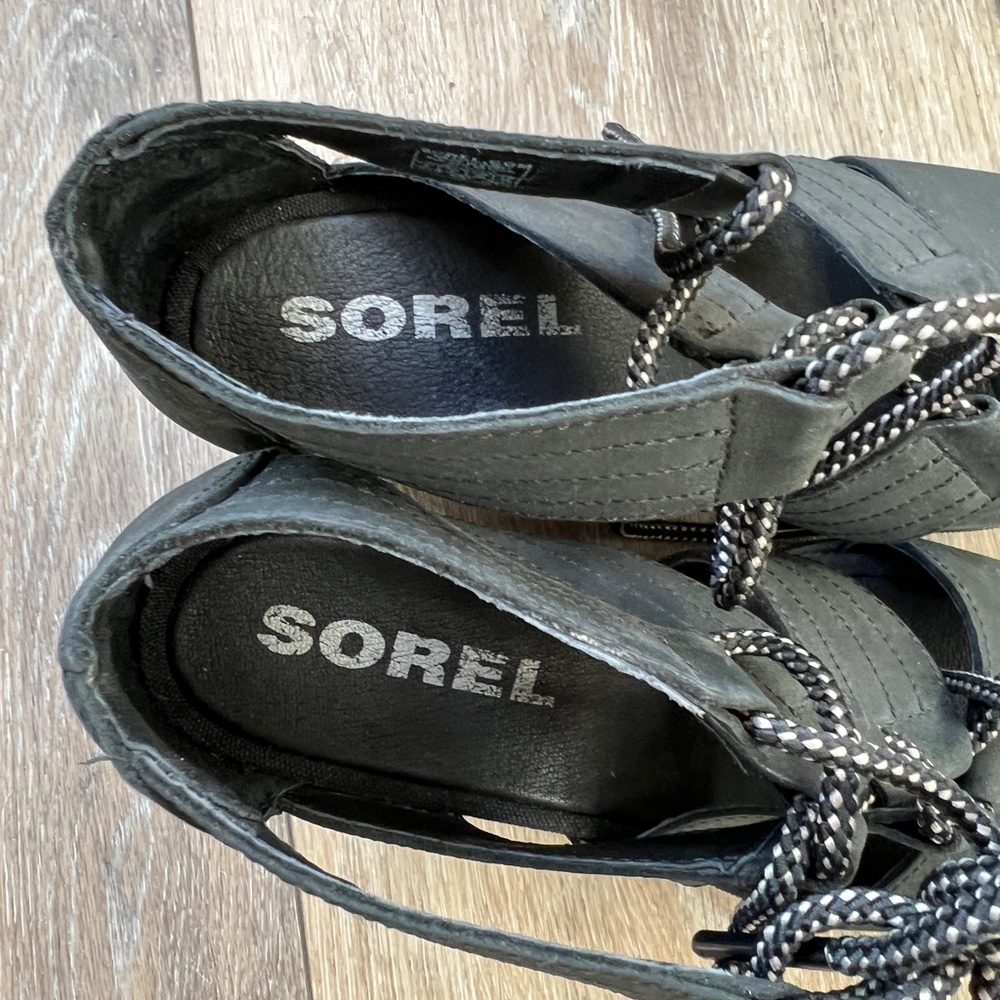 Sorel platform wedge Black Women's Sandals sz 8 EUC - Picture 3 of 8